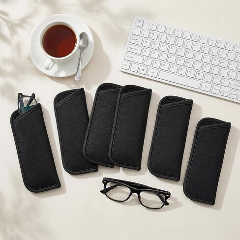 6pcs Eyeglass Cases Slip in Glasses Cases Sunglasses Pouch Soft Eyeglasses Bag Eyewear Storage Pouch Fabric Spectacle Sleeve Holder with Cleaning Cloth Protective for Travel Sunglasses Black in Kuwait
