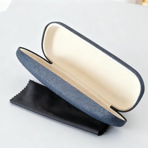 Hard Shell Glasses Case, Black Protective Eyewear Case with Soft Interior and Cleaning Cloth, 15x6cm Size for Spectacles and Sunglasses, Travel-Friendly Design in Kuwait