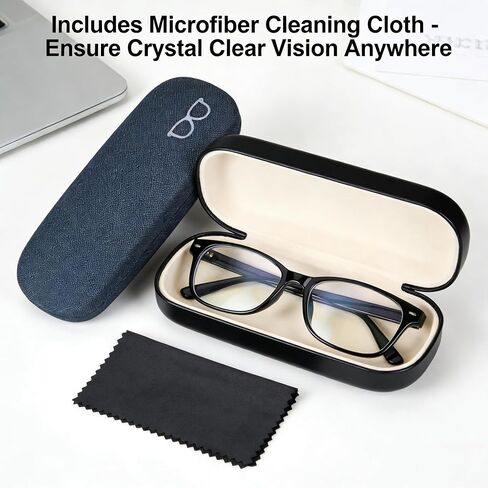 Hard Shell Glasses Case, Black Protective Eyewear Case with Soft Interior and Cleaning Cloth, 15x6cm Size for Spectacles and Sunglasses, Travel-Friendly Design in Kuwait
