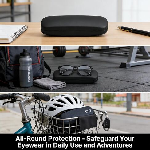 Hard Shell Glasses Case, Black Protective Eyewear Case with Soft Interior and Cleaning Cloth, 15x6cm Size for Spectacles and Sunglasses, Travel-Friendly Design in Kuwait