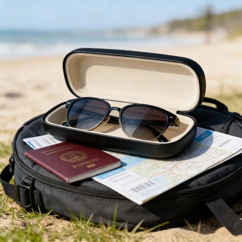 Hard Shell Glasses Case, Black Protective Eyewear Case with Soft Interior and Cleaning Cloth, 15x6cm Size for Spectacles and Sunglasses, Travel-Friendly Design in Kuwait