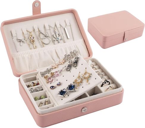 Zodaca Pink Jewelry Travel Organizer Case, Portable Storage Box Holder for Rings Earrings Necklaces, Gifts for Women, Pink in Saudi Arabia