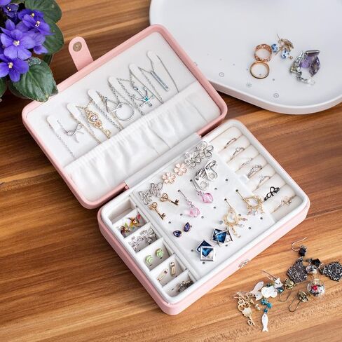 Zodaca Pink Jewelry Travel Organizer Case, Portable Storage Box Holder for Rings Earrings Necklaces, Gifts for Women, Pink in Saudi Arabia