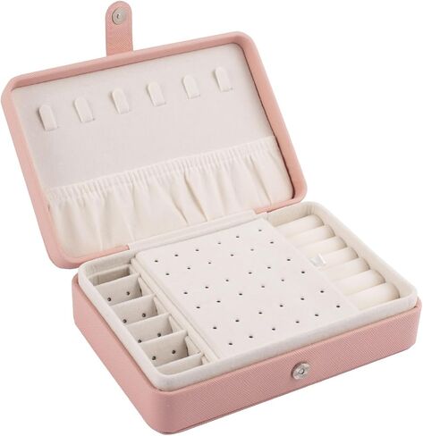 Zodaca Pink Jewelry Travel Organizer Case, Portable Storage Box Holder for Rings Earrings Necklaces, Gifts for Women, Pink in Saudi Arabia