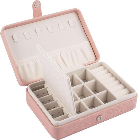 Zodaca Pink Jewelry Travel Organizer Case, Portable Storage Box Holder for Rings Earrings Necklaces, Gifts for Women, Pink in Saudi Arabia