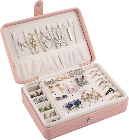 Zodaca Pink Jewelry Travel Organizer Case, Portable Storage Box Holder for Rings Earrings Necklaces, Gifts for Women, Pink in Saudi Arabia