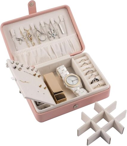 Zodaca Pink Jewelry Travel Organizer Case, Portable Storage Box Holder for Rings Earrings Necklaces, Gifts for Women, Pink in Saudi Arabia