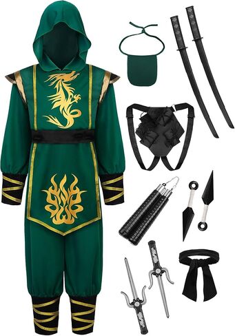 ReliBeauty Green Ninja Kids Costume for Boys suit with Deluxe Ninja Accessories in Kuwait