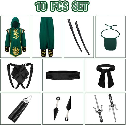 ReliBeauty Green Ninja Kids Costume for Boys suit with Deluxe Ninja Accessories in Kuwait
