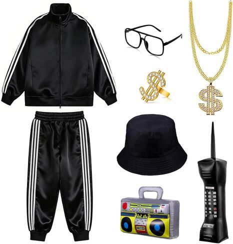 Kids Hip Hop Outfit Costume 80s 90s Track Suit for boy 8pcs Set Halloween Cosplay in Kuwait