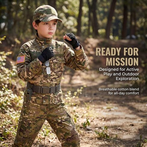 Klocerg 13Pcs Kids Military Uniform Tactical Gear, Boys 4-14 Army Camo Special Forces Halloween Costume, Vest Helmet Gift Box in Saudi Arabia