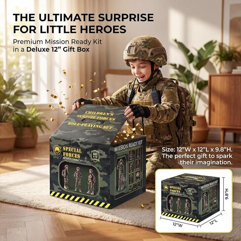 Klocerg 13Pcs Kids Military Uniform Tactical Gear, Boys 4-14 Army Camo Special Forces Halloween Costume, Vest Helmet Gift Box in Saudi Arabia