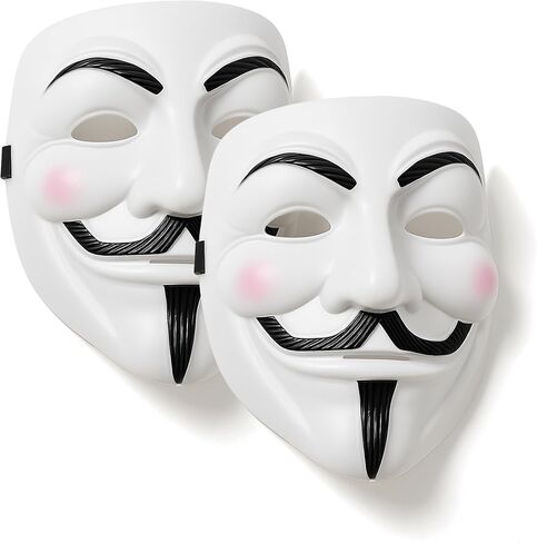 2 Pack Vendetta Style Anonymous Masks with Adjustable Band – V For Vendetta Hacker Costume Masks for Adults, Halloween Party, Cosplay, Masquerade Props in Saudi Arabia