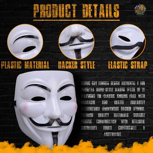 2 Pack Vendetta Style Anonymous Masks with Adjustable Band – V For Vendetta Hacker Costume Masks for Adults, Halloween Party, Cosplay, Masquerade Props in Saudi Arabia
