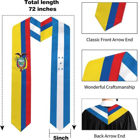 Ecuador&honduras Flag Graduation Stole 72 x 5 Inches Decorative Ceremonial Accessory Sash for International Student (Baccalaureate Gown and Hat Not Included) (Georgia State) in Kuwait