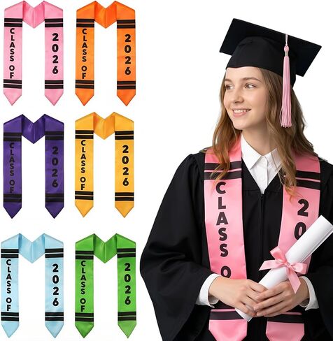 JATEBI 6 قطع التخرج سرق فئة 2026 تلوين التخرج وشاح الساتان 72 "Grad الشرف وشاح الهدايا لطلاب الكلية المعلم الرجال النساء in Kuwait