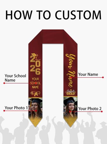 Custom Graduation Stole Sash with Photo Personalized Class of 2026 Congratulation Graduation Gifts in Kuwait