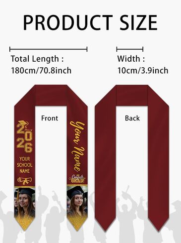 Custom Graduation Stole Sash with Photo Personalized Class of 2026 Congratulation Graduation Gifts in Kuwait