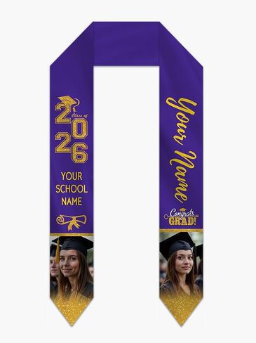 Custom Graduation Stole Sash with Photo Personalized Class of 2026 Congratulation Graduation Gifts in Kuwait