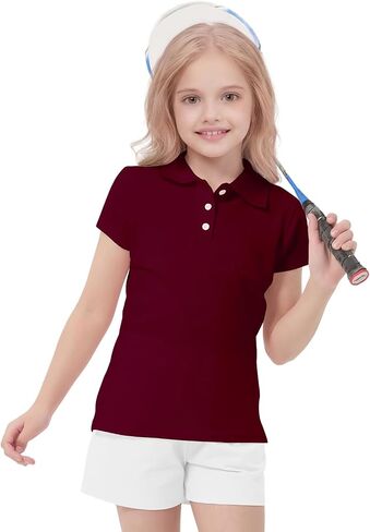Cotton Girls Polo Shirt Slim Fit Short Sleeve for School Uniform, Kids Youth Summer Pique Golf Shirts Tops in Kuwait