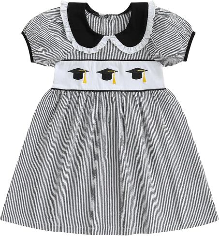 Toddler Baby Girl Back to School Smocked Dress Short Sleeve Doll Collar Apple Print Casual Dress Summer Cute Clothes in Kuwait