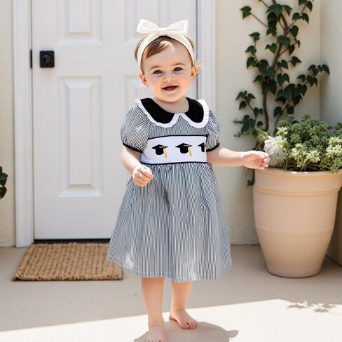 Toddler Baby Girl Back to School Smocked Dress Short Sleeve Doll Collar Apple Print Casual Dress Summer Cute Clothes in Kuwait
