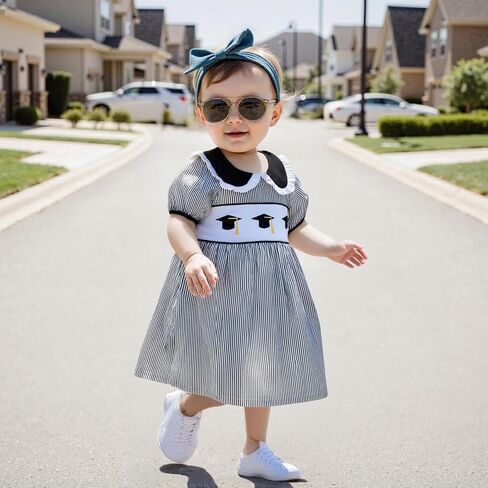 Toddler Baby Girl Back to School Smocked Dress Short Sleeve Doll Collar Apple Print Casual Dress Summer Cute Clothes in Kuwait