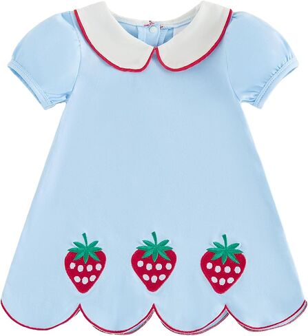 Toddler Baby Girl Back to School Smocked Dress Short Sleeve Doll Collar Apple Print Casual Dress Summer Cute Clothes in Kuwait
