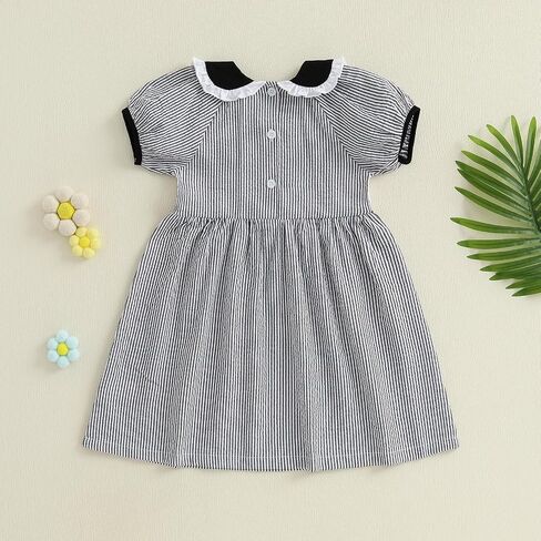 Toddler Baby Girl Back to School Smocked Dress Short Sleeve Doll Collar Apple Print Casual Dress Summer Cute Clothes in Kuwait