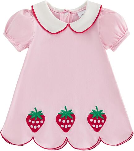 Toddler Baby Girl Back to School Smocked Dress Short Sleeve Doll Collar Apple Print Casual Dress Summer Cute Clothes in Kuwait