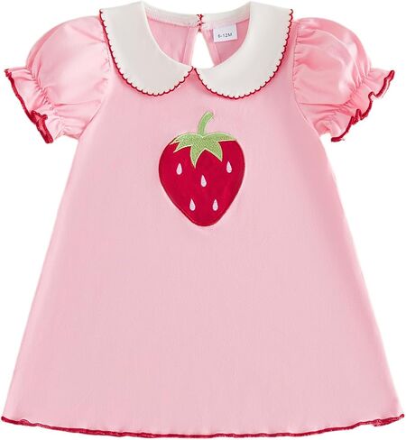 Toddler Baby Girl Back to School Smocked Dress Short Sleeve Doll Collar Apple Print Casual Dress Summer Cute Clothes in Kuwait