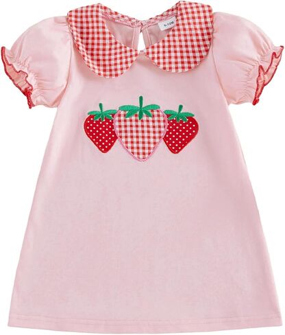 Toddler Baby Girl Back to School Smocked Dress Short Sleeve Doll Collar Apple Print Casual Dress Summer Cute Clothes in Kuwait