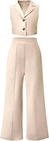 Ayzozuy Tween Girls' Outfits Solid Color Lapel Neck Single-Breasted Vest And 2PC Clothes Pants Set in Saudi Arabia