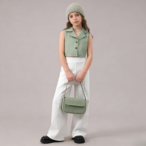 Ayzozuy Tween Girls' Outfits Solid Color Lapel Neck Single-Breasted Vest And 2PC Clothes Pants Set in Saudi Arabia