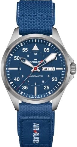 Hamilton Khaki Aviation Automatic Men's Watch, 42mm Titanium Case, Swiss Made, Blue Dial Analog Wrist Watch for Men, 100m Waterproof, Sapphire Crystal, 3-Hand Movement, Textile Strap in Kuwait