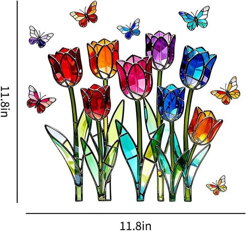 1PC Stained Glass Window Cling, Tulip Pattern Decorative Window Sticker for Bedroom Home Window Decoration in Kuwait
