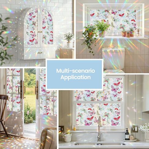 ADD.HERES Window Privacy Film, Stained Glass Decorative Static Cling, Removable Laser Sun Blocking Vinyl Covering, Window Film for Home Kitchen Living Room, Laser Butterfly, 17.5" x 78.7" in Saudi Arabia