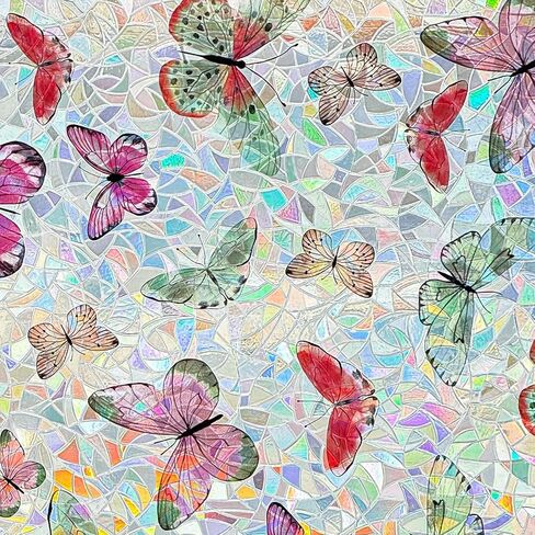 ADD.HERES Window Privacy Film, Stained Glass Decorative Static Cling, Removable Laser Sun Blocking Vinyl Covering, Window Film for Home Kitchen Living Room, Laser Butterfly, 17.5" x 78.7" in Saudi Arabia