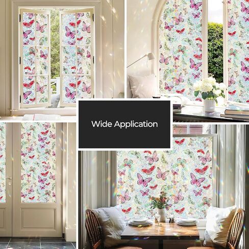ADD.HERES Window Privacy Film, Stained Glass Decorative Static Cling, Removable Laser Sun Blocking Vinyl Covering, Window Film for Home Kitchen Living Room, Laser Butterfly, 17.5" x 78.7" in Saudi Arabia