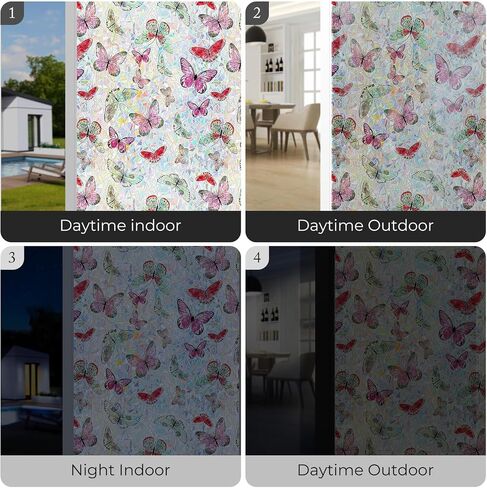 ADD.HERES Window Privacy Film, Stained Glass Decorative Static Cling, Removable Laser Sun Blocking Vinyl Covering, Window Film for Home Kitchen Living Room, Laser Butterfly, 17.5" x 78.7" in Saudi Arabia
