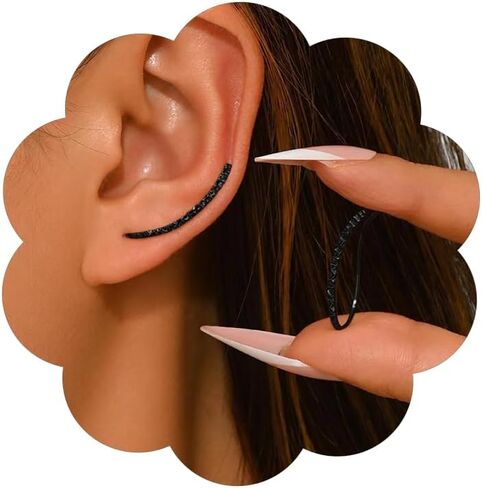 Climber Earring for Women Dainty Gold Filled Hammered Ear Crawler Simple Stylish Long Curved Clip-On Ear Crawler in Saudi Arabia