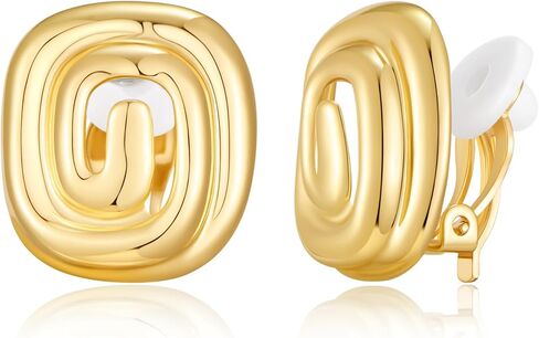 YUJIE Gold Spiral Square Clip On Earrings 18K Gold Plated Non Pierced Geometric Statement Earrings for Women Trendy Minimalist Jewelry in Kuwait