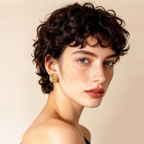 YUJIE Gold Spiral Square Clip On Earrings 18K Gold Plated Non Pierced Geometric Statement Earrings for Women Trendy Minimalist Jewelry in Kuwait