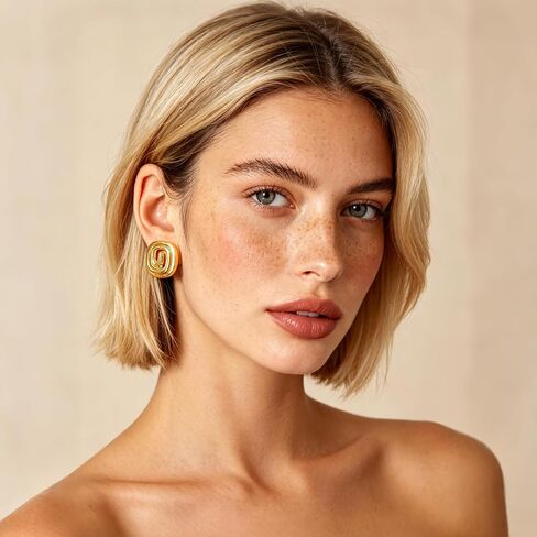 YUJIE Gold Spiral Square Clip On Earrings 18K Gold Plated Non Pierced Geometric Statement Earrings for Women Trendy Minimalist Jewelry in Kuwait