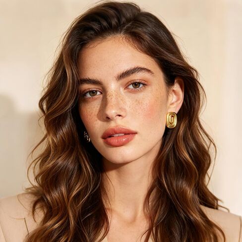 YUJIE Gold Spiral Square Clip On Earrings 18K Gold Plated Non Pierced Geometric Statement Earrings for Women Trendy Minimalist Jewelry in Kuwait