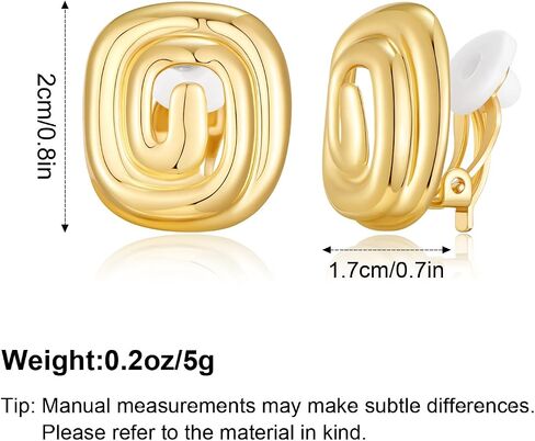 YUJIE Gold Spiral Square Clip On Earrings 18K Gold Plated Non Pierced Geometric Statement Earrings for Women Trendy Minimalist Jewelry in Kuwait