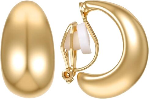 16K Gold Plated Clip On Earrings for Women - Chunky Waterdrop Clip Earrings - Non Pierced Clips On Gold Hoop Earring Fake Jewelry Set in Saudi Arabia