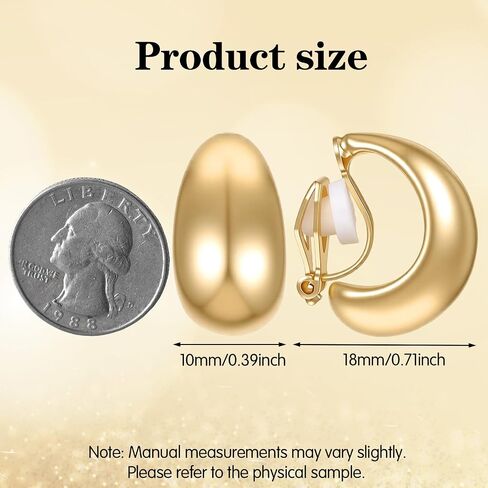 16K Gold Plated Clip On Earrings for Women - Chunky Waterdrop Clip Earrings - Non Pierced Clips On Gold Hoop Earring Fake Jewelry Set in Saudi Arabia