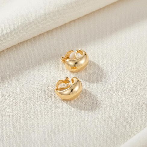 16K Gold Plated Clip On Earrings for Women - Chunky Waterdrop Clip Earrings - Non Pierced Clips On Gold Hoop Earring Fake Jewelry Set in Saudi Arabia