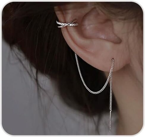 1Pcs Gold Chain Earrings for Women Unqiue Crystal Clip Ear Cuff Gold Silver Line Earrings Trendy Tassel Dainty Small Double Piercing Jewelry in Saudi Arabia
